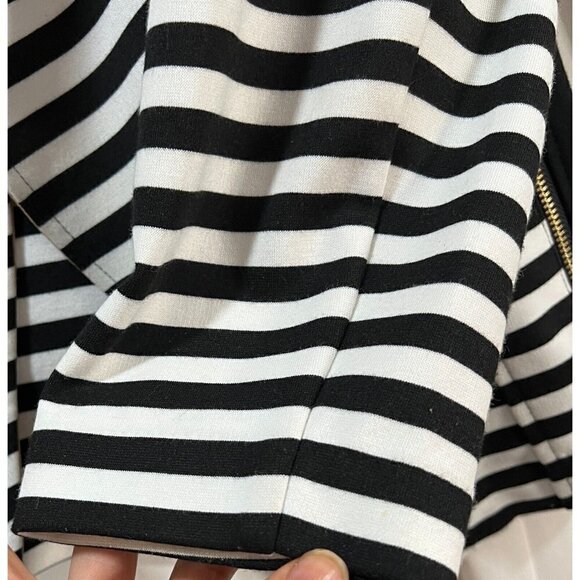 Chico's 1 Sz M Black Striped Moto Jacket Blocked Ponte Knit Tuxedo Blazer - Picture 9 of 15